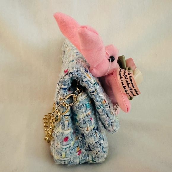 Chic Blue Tweed Floral Crossbody Bag - Picture 5 of 6